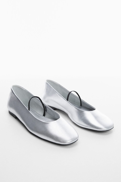 Metallic Leather Ballerina from Mango