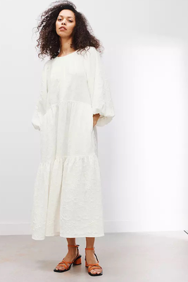 Jacquard Puff Sleeve Midi Dress from Kin