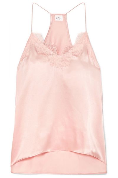 The Racer Lace Trimmed Silk Charmeuse Camisole from Cami NYC