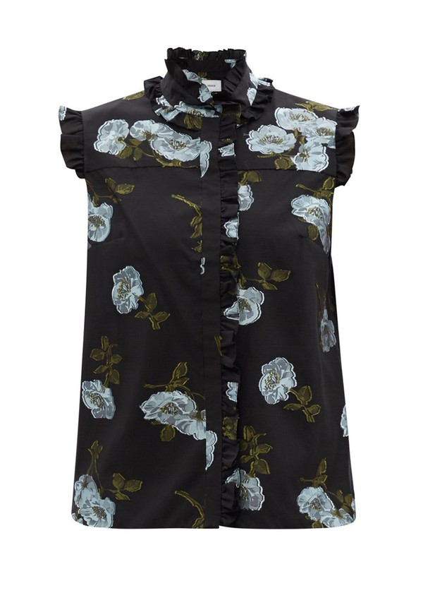 Cyrus High-Neck Floral-Embroidered Top from Erdem