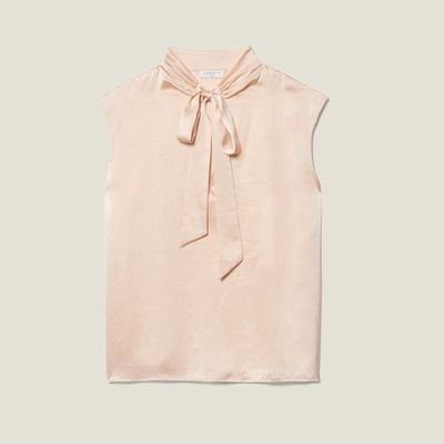 Silk Satin Top With Pussy Bow Collar from Sandro