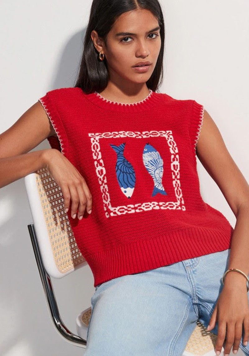 Fish Graphic Knitted Tank With Cotton*