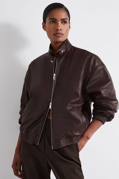 Atelier Leather Latched Collar Bomber Jacket