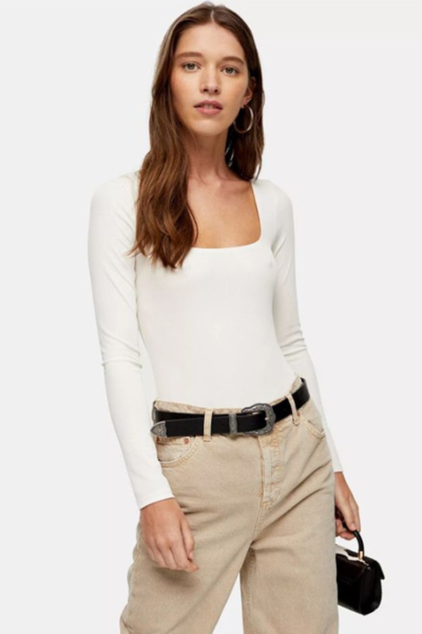 Ivory Square Neck Long Sleeve Bodysuit from Topshop
