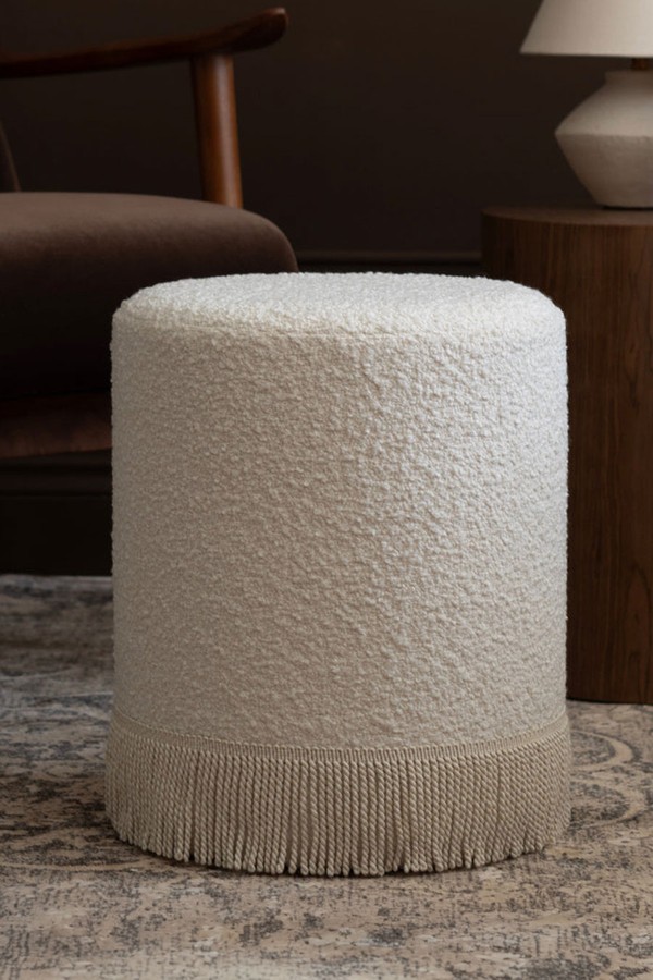 Boucle Pouffe With Fringe from Six The Residence