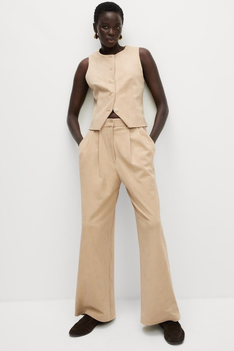 Faux Suede Wide Leg Trousers