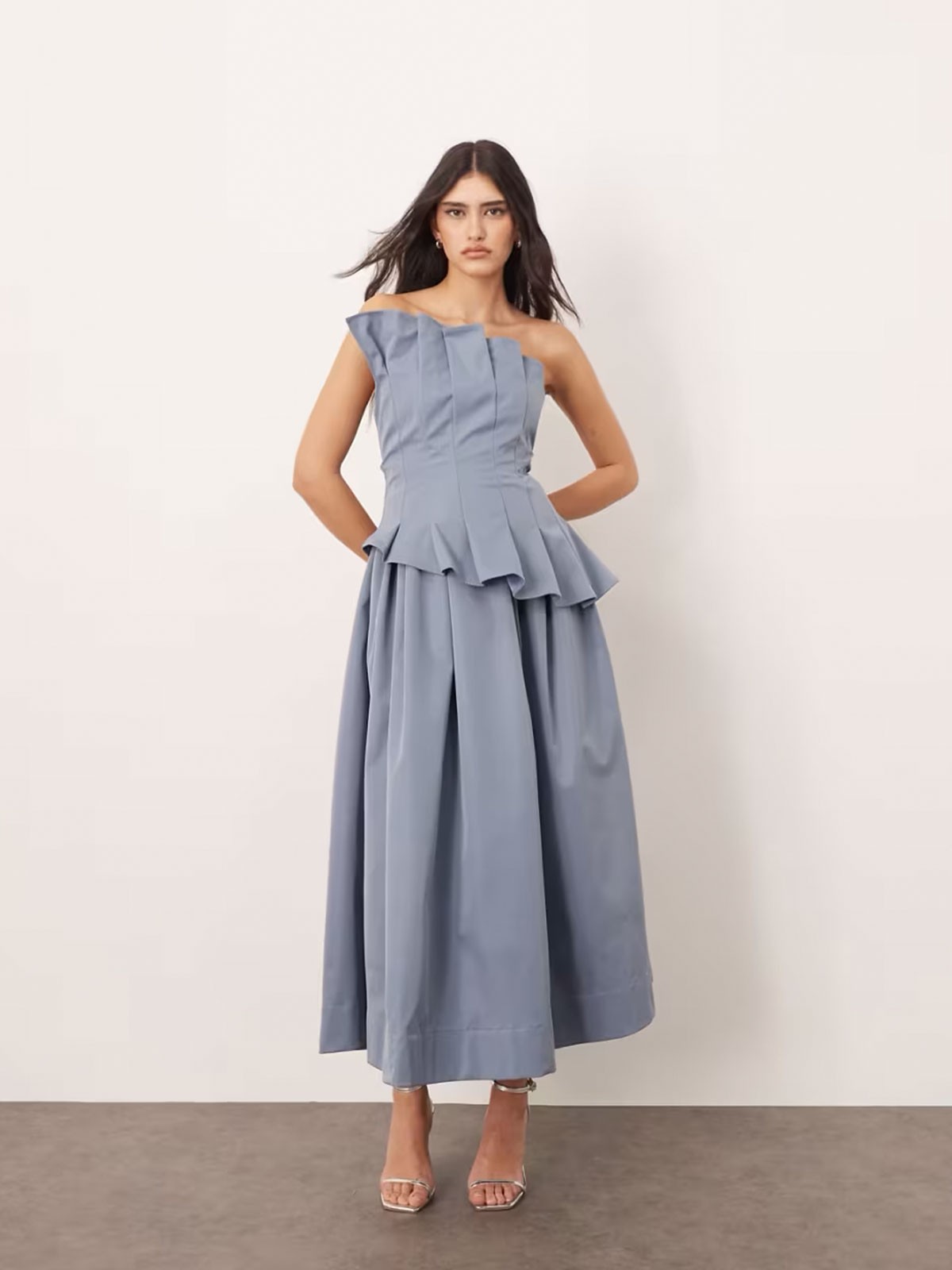 Structured Pleat Corset Midi Dress