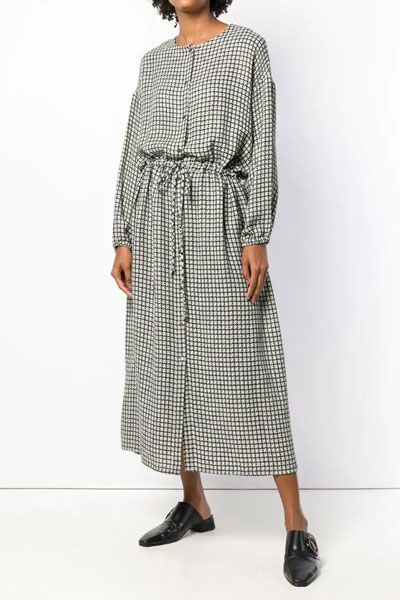 Houndstooth Flared Midi Dress from Dusan
