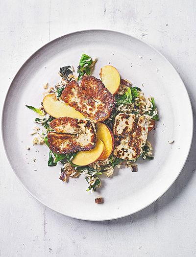 Halloumi With Spinach & Peach Pilaf