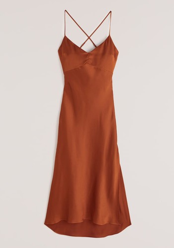 Satin Cross-Back Midi Dress from  Abercrombie & Fitch