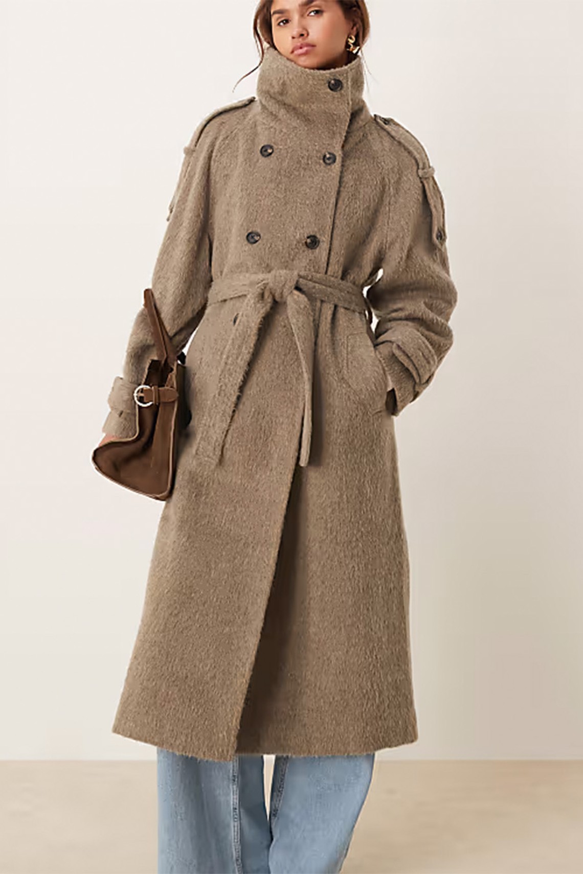 Brushed Funnel Neck Trench Coat from ASOS