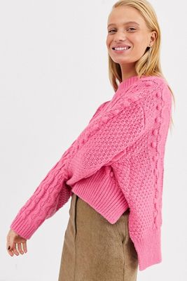 White Crop Bobble Cable Knit from ASOS