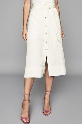 High Rise Linen Blend Midi Skirt from Reiss