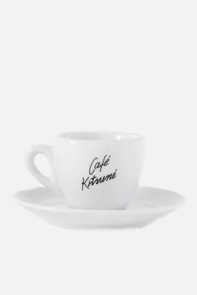 Small Logo-Print Ceramic Cup & Saucer Set from Café Kitsuné