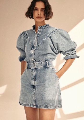 Puffed Sleeves Denim Dress from Mango