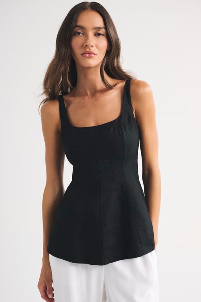 100% Linen Peplum Top from abercrombie & Fitch
