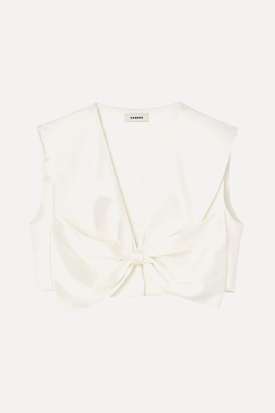 Passy Bow-Embellished Stretch-Satin Crop Top from Sandro