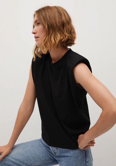 Organic Cotton Shoulder Pad T-Shirt Black from Mango