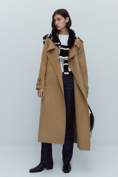 Wool Trench Coat With Belt from Massimo Dutti