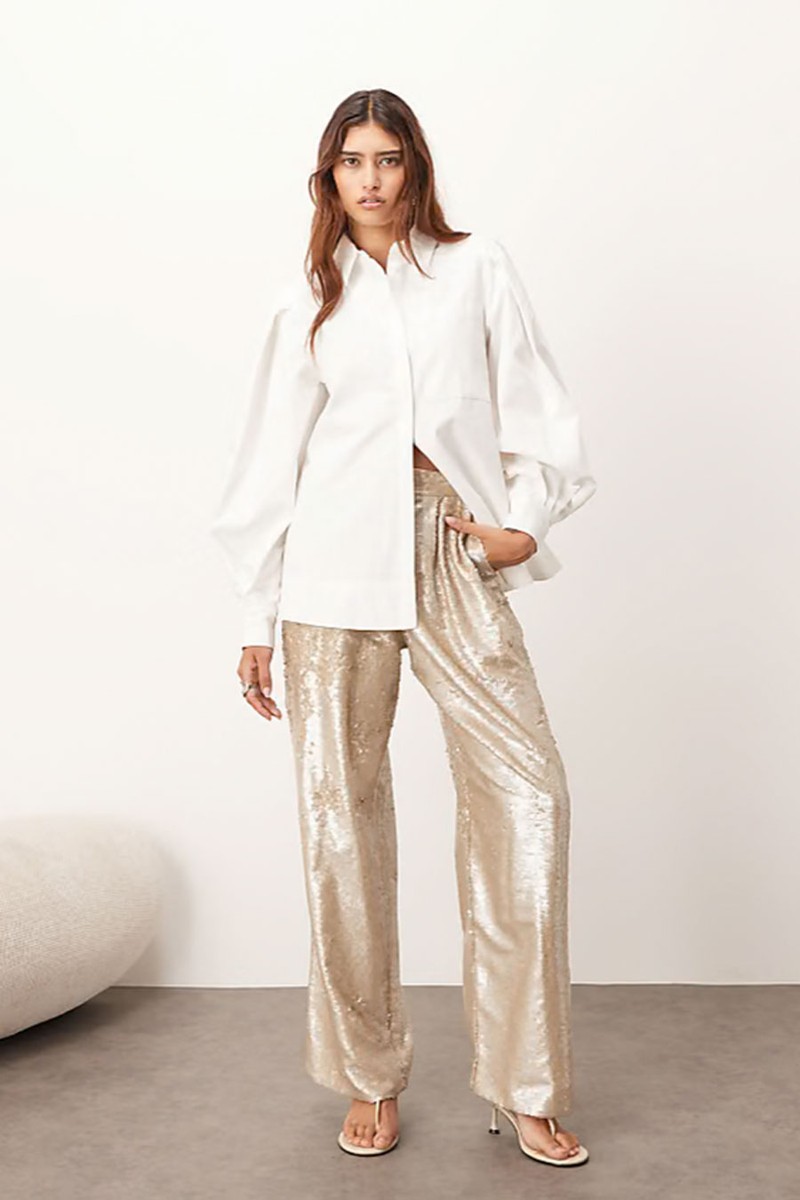 Embellished Sequin Tailored Straight Leg Trousers