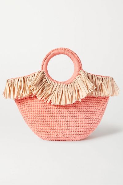 Sun Mini Raffia-Trimmed Crocheted Cotton Tote from Mizele