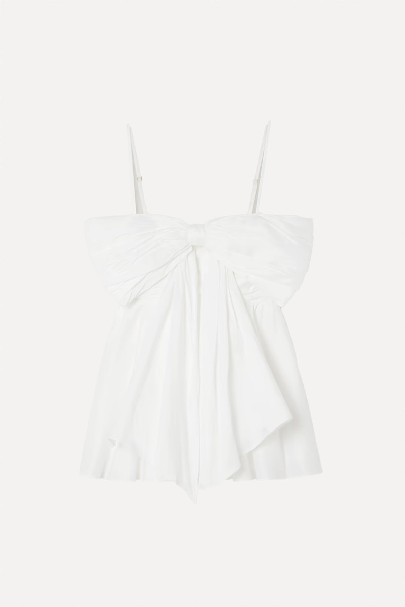 Scarlett Bow-Embellished Crepe Peplum Top from Aje
