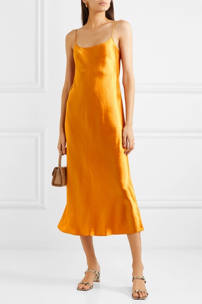 Hammered-Satin Midi Dress from Vince 