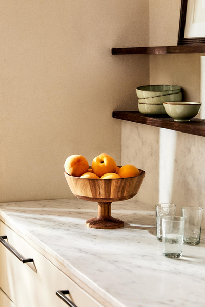 Acacia Wood Fruit Bowl With Stand