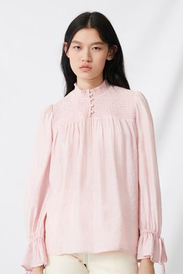 Smocked Blouse With Puff Sleeves from Maje