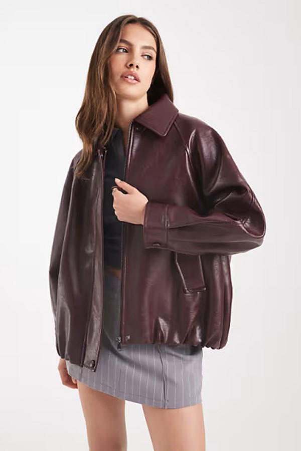 Leather Look Oversized Bomber Jacket from Asos Design
