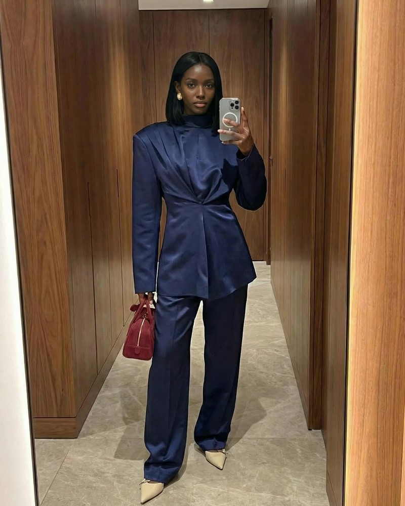 Last Night’s OOTD✨

Jacket and Trousers: Tove 
Shoes: Jil Sander 
Bag: Alaia 
Earrings: Heaven Mayhem

This image was generated using AI tools.