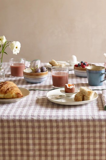 Elderberry Gingham Linen Tablecloth from Piglet