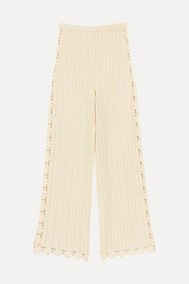 Elasticated-Waistband Wide-Leg High-Rise Crochet Trousers from Maje