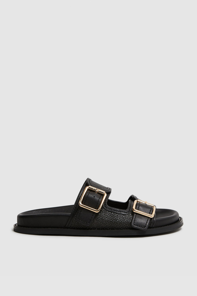 Ezra Raffia Leather Sliders