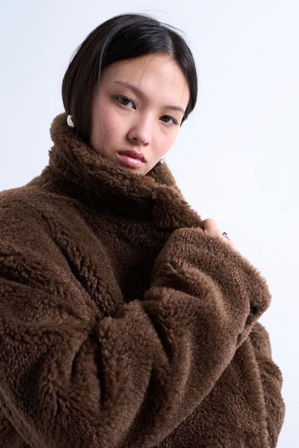 Double Breasted Borg Longline Coat from Topshop