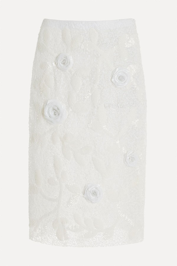 Exclusive Rose-Appliqued Sequined Maxi Skirt from Des Phemmes