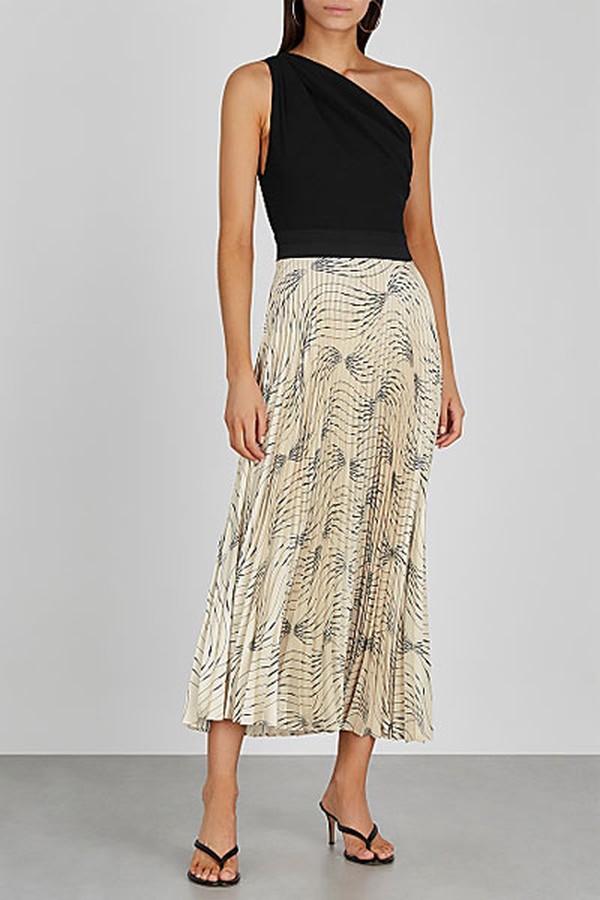 One-Shoulder Jersey & Satin Midi Dress from Victoria Beckham