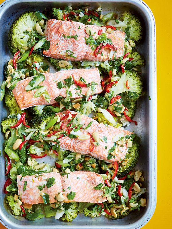 Roasted Salmon With Broccoli, Lime & Chilli