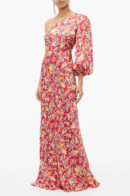 Lily One-Shoulder Floral-Print Silk Dress from Saloni