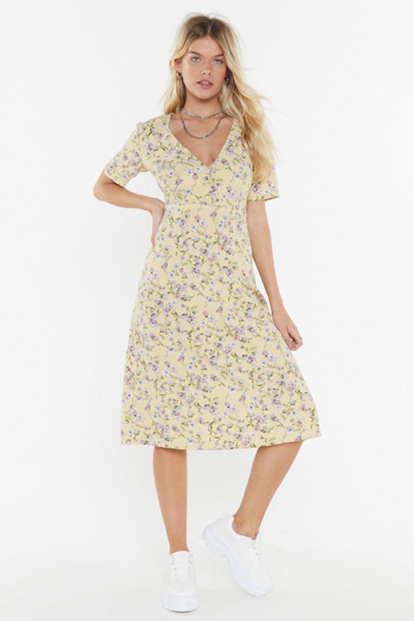 Floral Short Sleeve Midi Dress