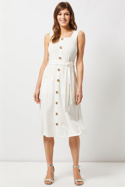 Ivory Belted Utility Midi Dress