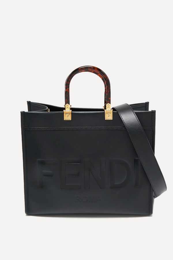Black Leather Medium Sunshine Shopper Tote from Fendi