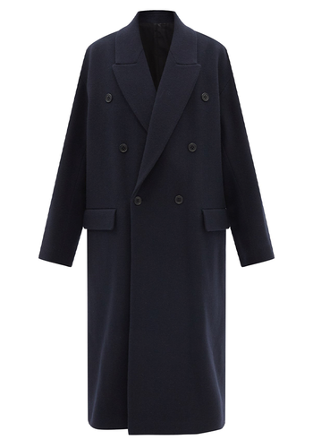 Double-Breasted Dropped-Shoulder Wool Overcoat