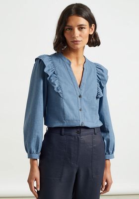 Dixie Brushed Cotton Long Sleeve Frill Shirt from Cefinn