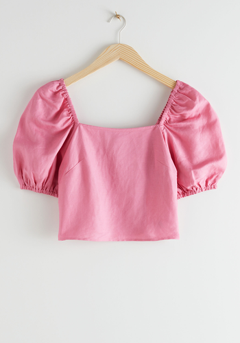 Linen Blend Puff Sleeve Top