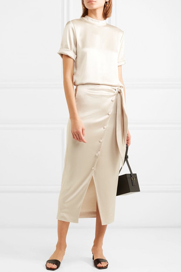 Aries Belted Satin Midi Skirt from Nanushka