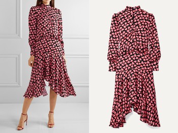 Hotel Beau Asymmetric Ruffled Printed Crepe Midi Dress from Rebecca Vallance