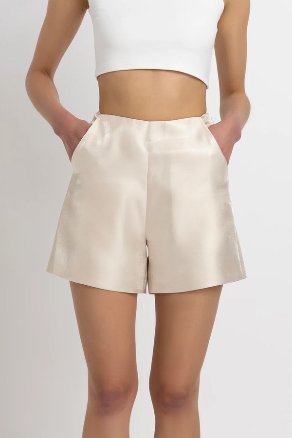 Aurora Tailored Satin Shorts from AMYLYNN