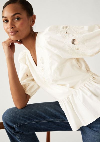 Embroidered Puff Sleeve Blouse