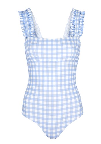 Light Blue Gingham Ruffle-Trimmed Swimsuit from Ephemera